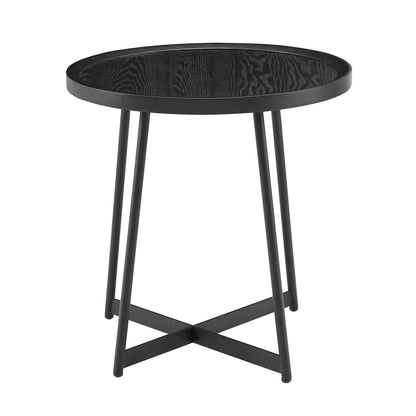21.66" X 21.66" X 22.05" Round Side Table In Black Ash Wood And Black