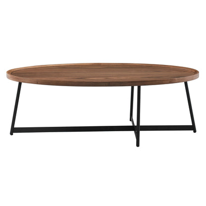 24" Black And Walnut Manufactured Wood Oval Coffee Table