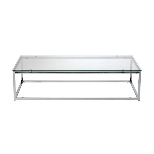 47.8" X 24" X 12" Rectangle Coffee Table In Clear Glass With Chrome Base