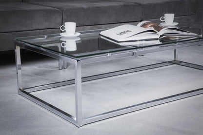 47.8" X 24" X 12" Rectangle Coffee Table In Clear Glass With Chrome Base
