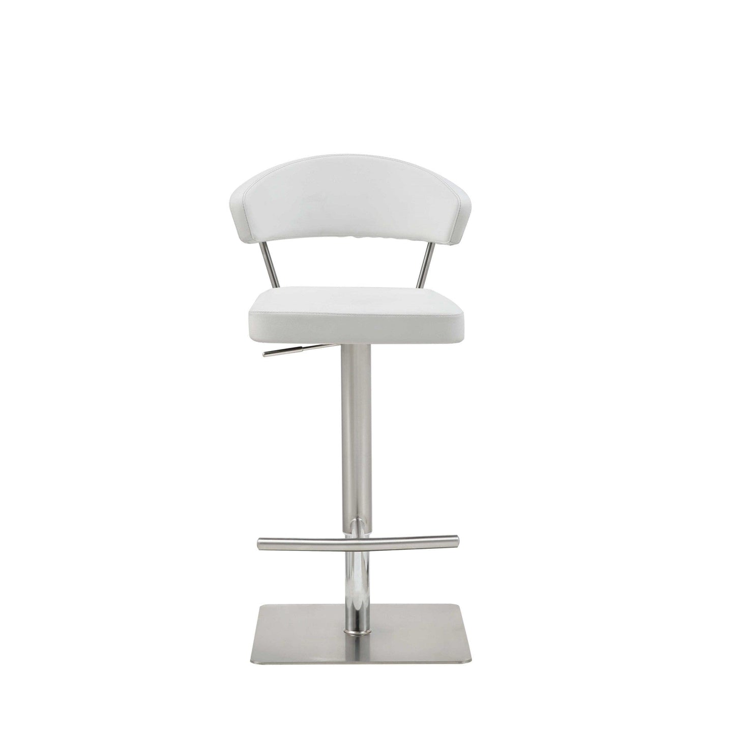 White Faux Leather And Stainless Adjustable Bar Stool