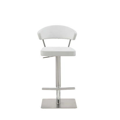 White Faux Leather And Stainless Adjustable Bar Stool