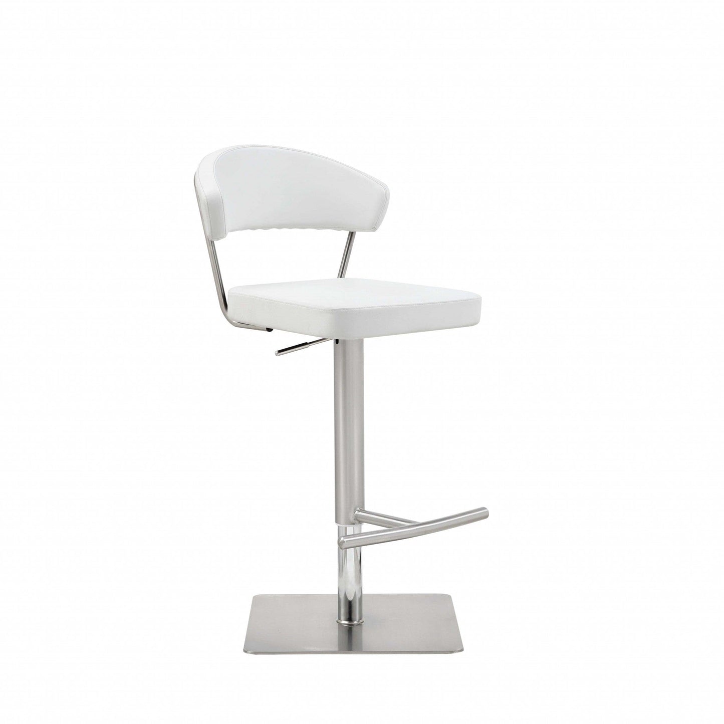 White Faux Leather And Stainless Adjustable Bar Stool