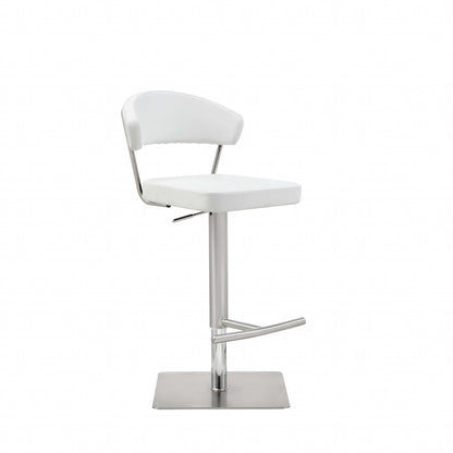 White Faux Leather And Stainless Adjustable Bar Stool