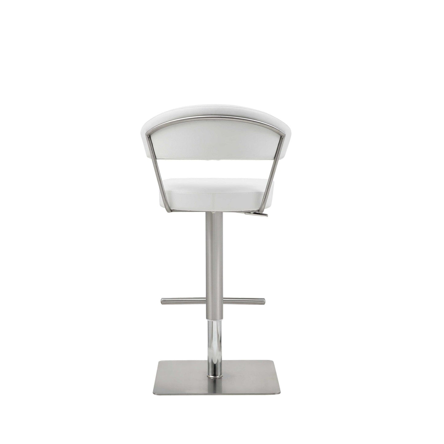 White Faux Leather And Stainless Adjustable Bar Stool