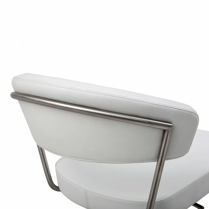White Faux Leather And Stainless Adjustable Bar Stool