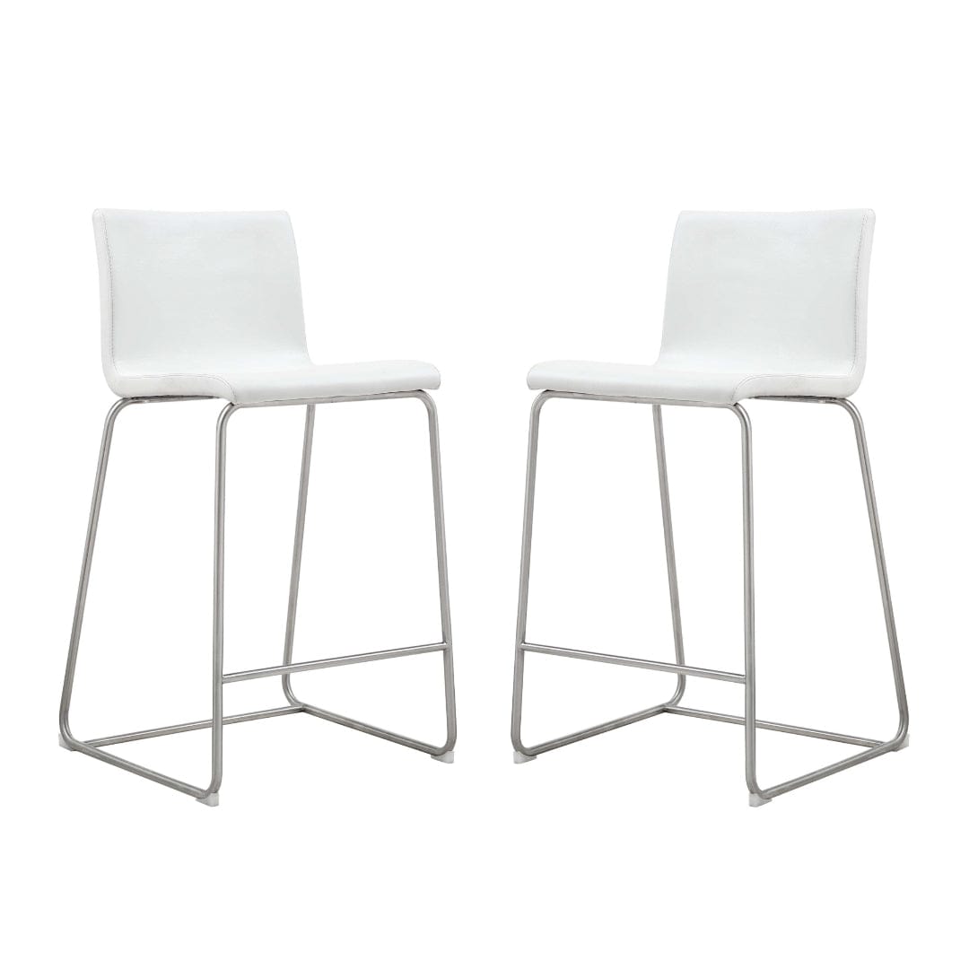 Set Of 2 White Faux Leather Low Back Counter Stools