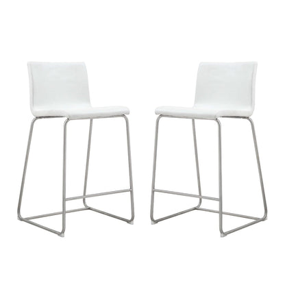 Set Of 2 White Faux Leather Low Back Counter Stools
