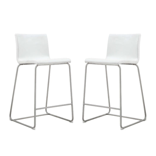 Set Of 2 White Faux Leather Low Back Counter Stools