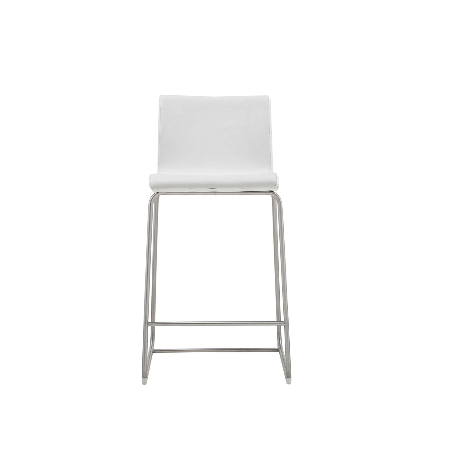 Set Of 2 White Faux Leather Low Back Counter Stools