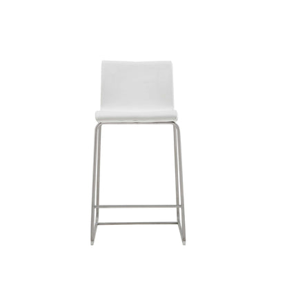 Set Of 2 White Faux Leather Low Back Counter Stools