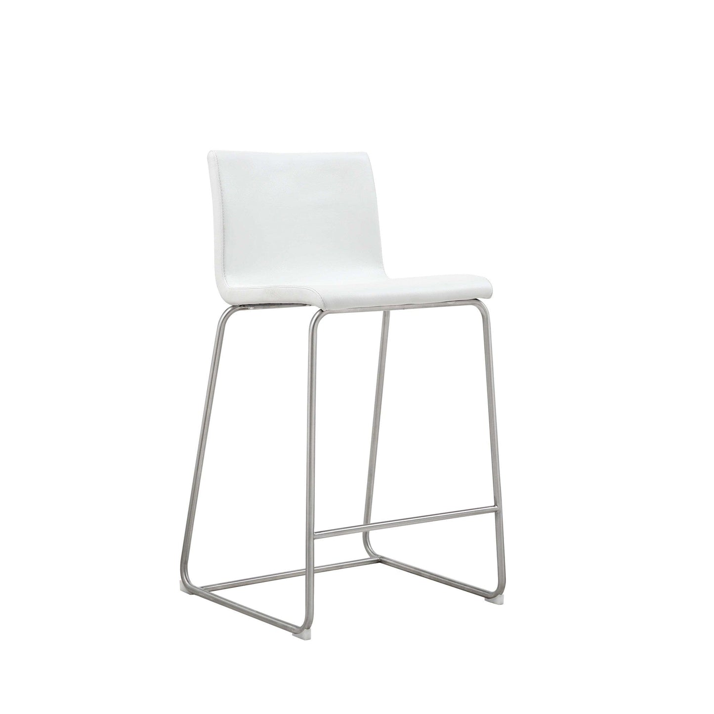 Set Of 2 White Faux Leather Low Back Counter Stools