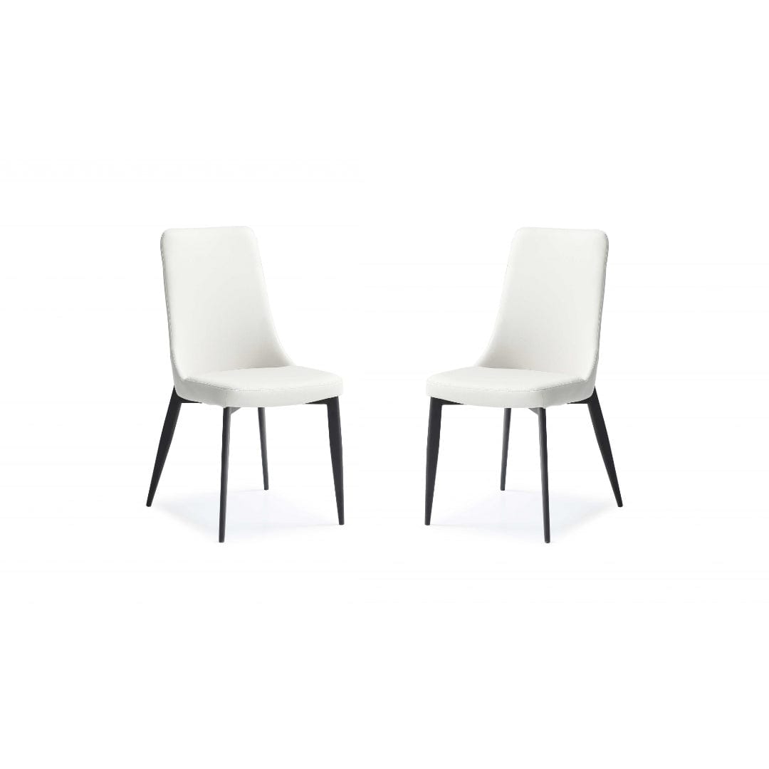 Set Of 2 White Faux Leather Metal Dining Chairs