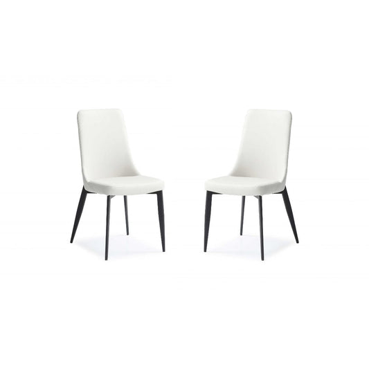 Set Of 2 White Faux Leather Metal Dining Chairs