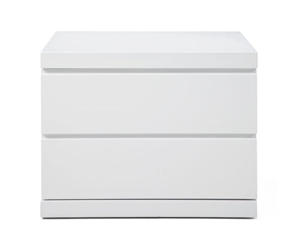 Modern White High Gloss Finish 2 Drawer Nightstand