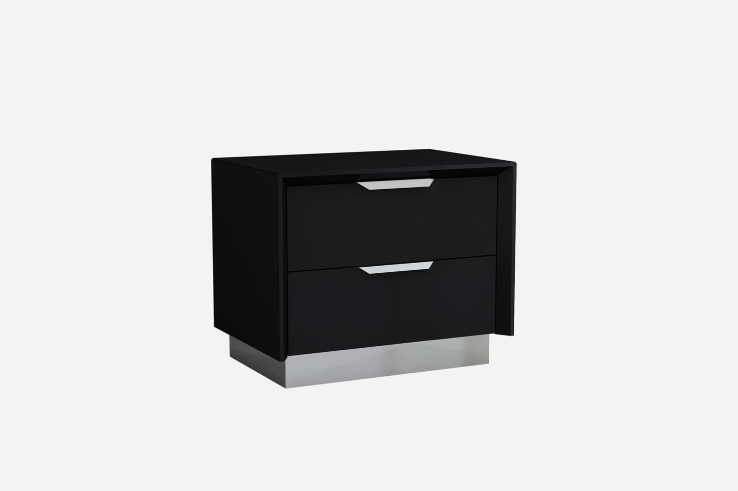 Black And Stainless Steel Two Drawer Nightstand