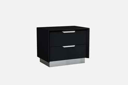 Black And Stainless Steel Two Drawer Nightstand
