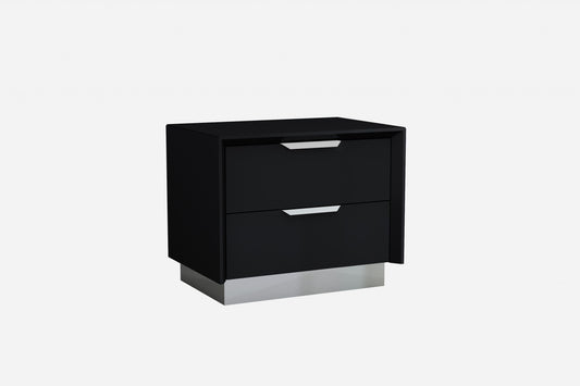 Black And Stainless Steel Two Drawer Nightstand