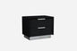 Black And Stainless Steel Two Drawer Nightstand