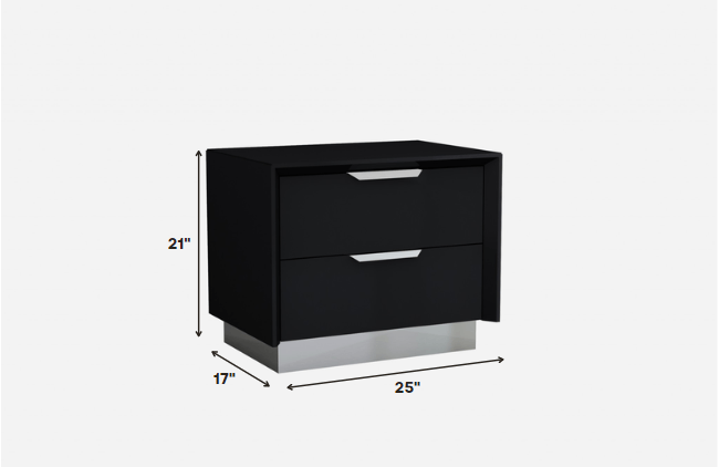 Black And Stainless Steel Two Drawer Nightstand