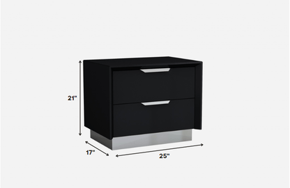 Black And Stainless Steel Two Drawer Nightstand