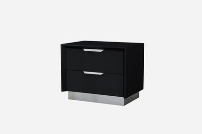 Black And Stainless Steel Two Drawer Nightstand