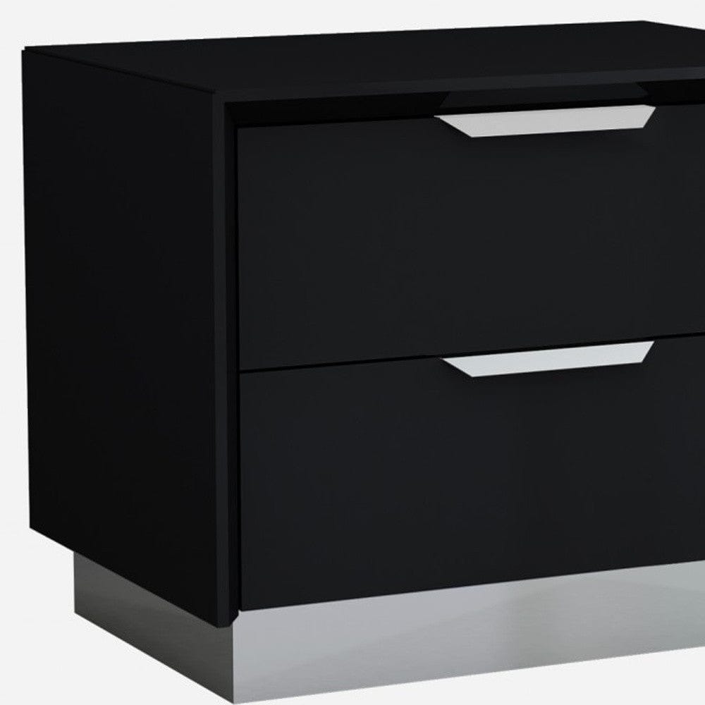 Black And Stainless Steel Two Drawer Nightstand
