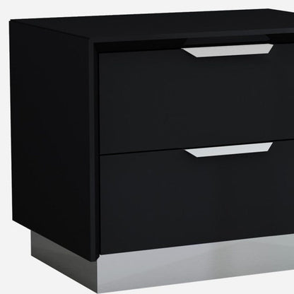 Black And Stainless Steel Two Drawer Nightstand
