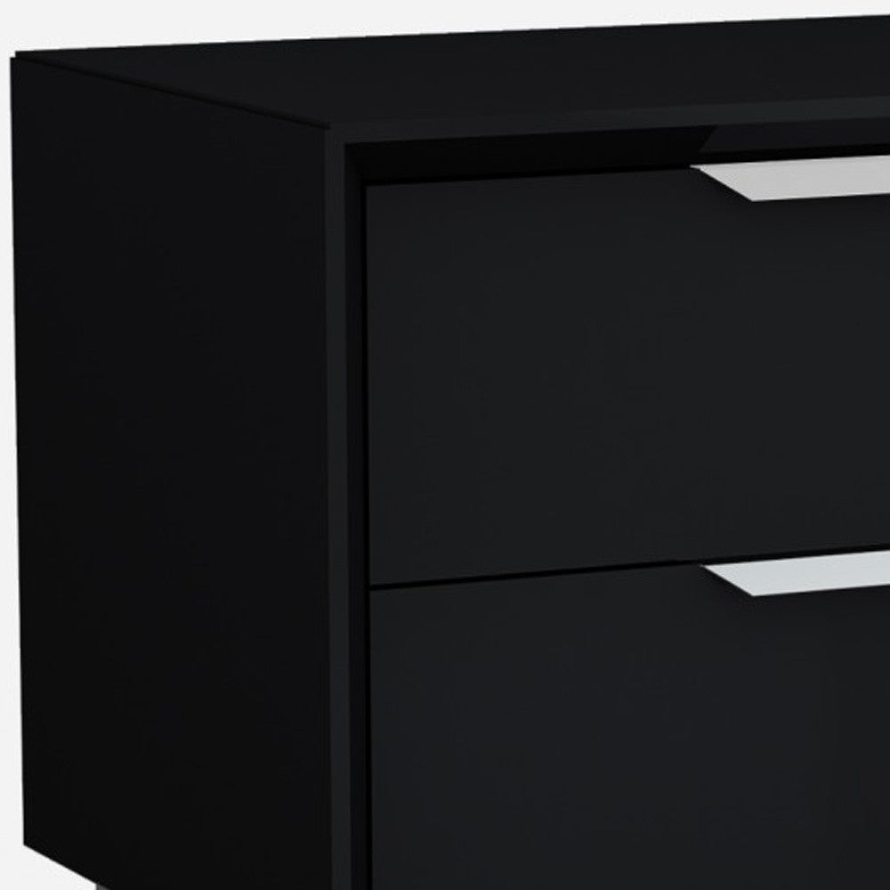 Black And Stainless Steel Two Drawer Nightstand