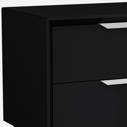 Black And Stainless Steel Two Drawer Nightstand