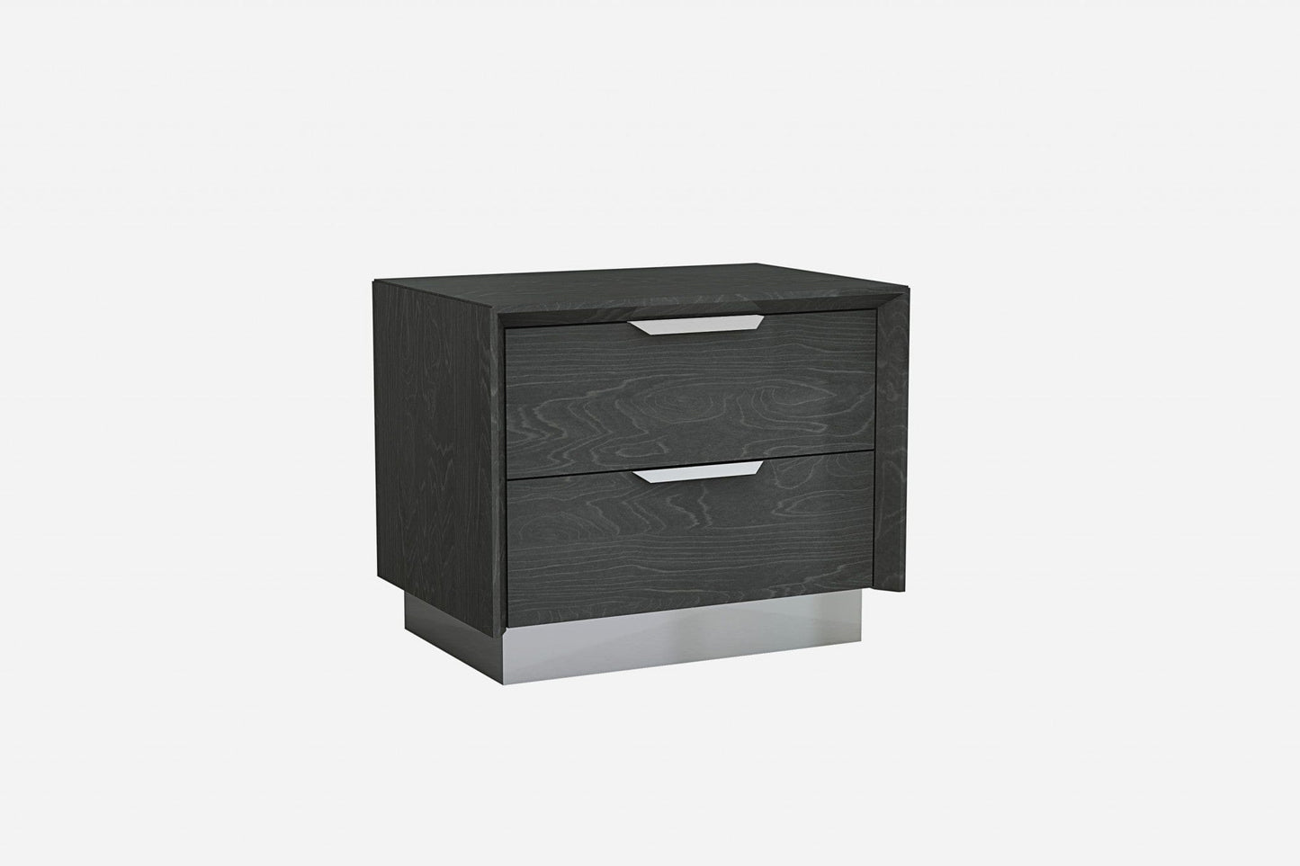 Gray And Stainless Steel Two Drawer Nightstand