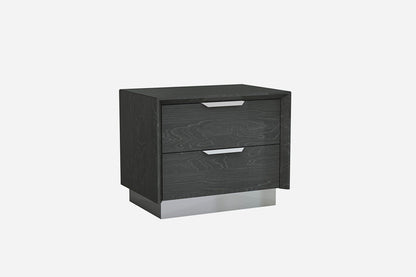 Gray And Stainless Steel Two Drawer Nightstand