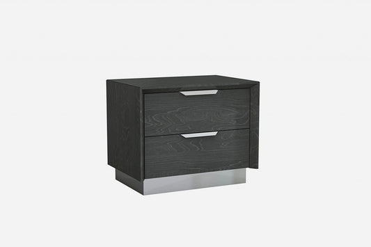 Gray And Stainless Steel Two Drawer Nightstand