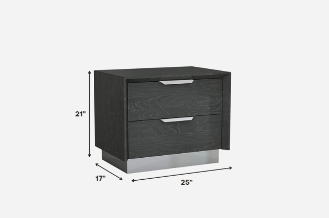 Gray And Stainless Steel Two Drawer Nightstand