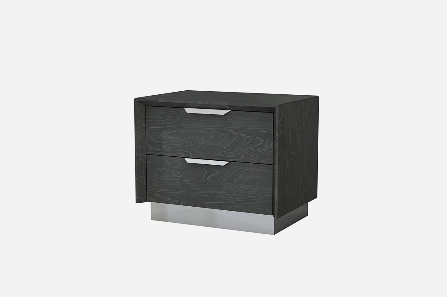 Gray And Stainless Steel Two Drawer Nightstand