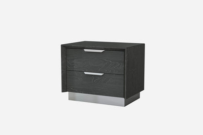 Gray And Stainless Steel Two Drawer Nightstand