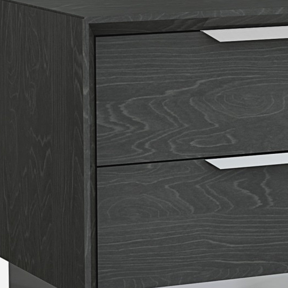 Gray And Stainless Steel Two Drawer Nightstand