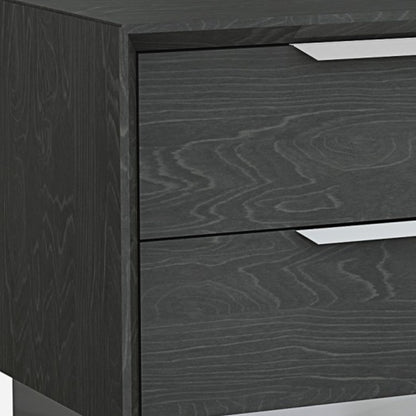 Gray And Stainless Steel Two Drawer Nightstand