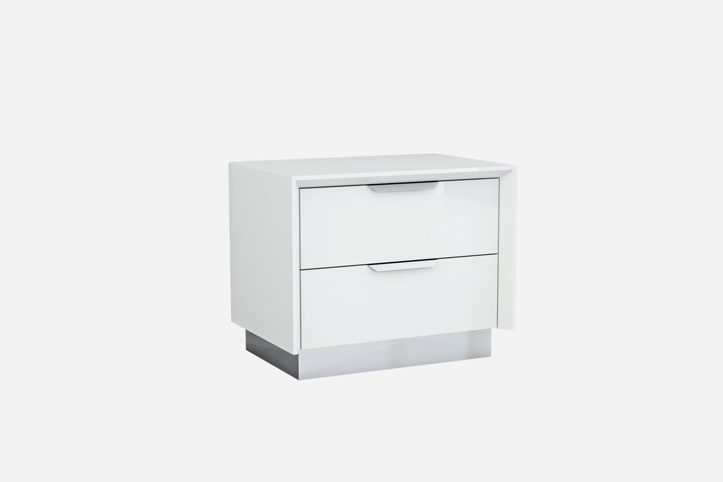 White And Stainless Steel Two Drawer Nightstand