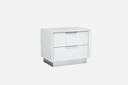 White And Stainless Steel Two Drawer Nightstand