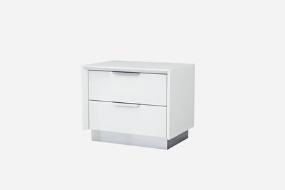 White And Stainless Steel Two Drawer Nightstand