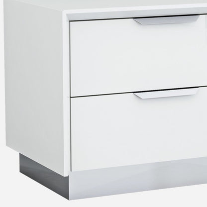 White And Stainless Steel Two Drawer Nightstand