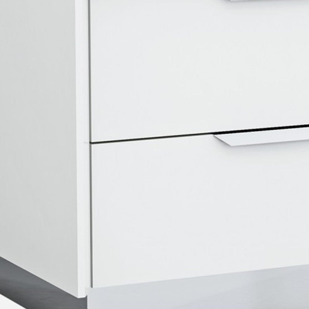 White And Stainless Steel Two Drawer Nightstand