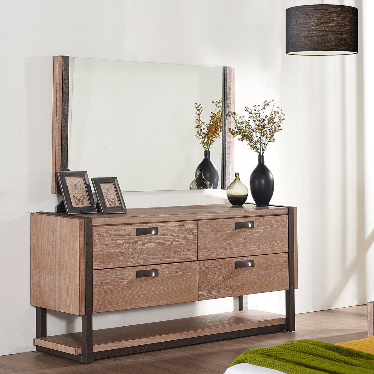 51 X 3.5 X 35 Natural Veneer Metal Mirror