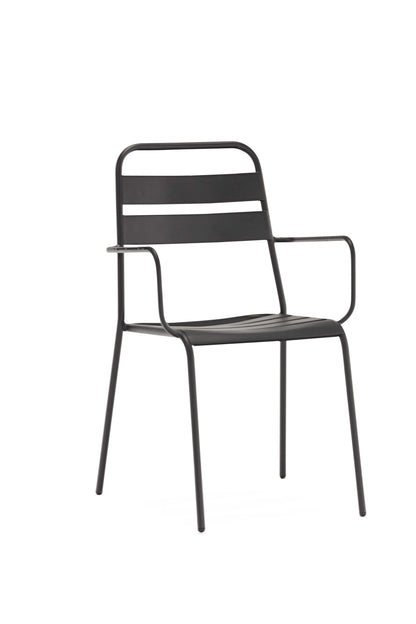 Set Of 4 Gray Stackable Aluminum Arm Chairs