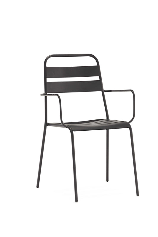 Set Of 4 Gray Stackable Aluminum Arm Chairs