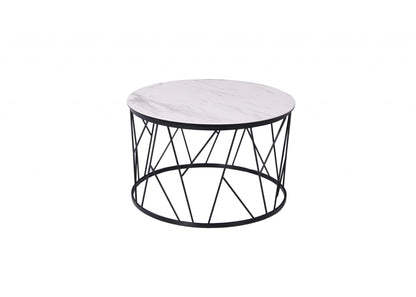 23 X 23 X 16 White   Black Ceramic Iron Side Table