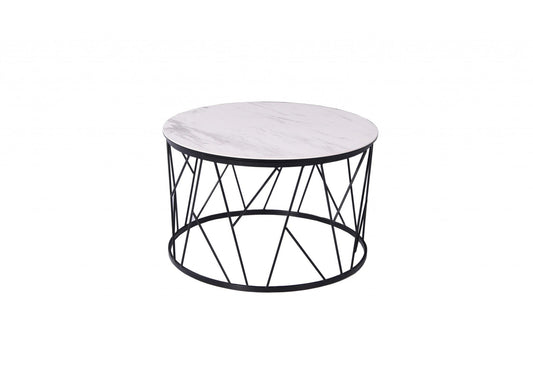 23 X 23 X 16 White   Black Ceramic Iron Side Table