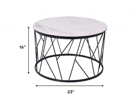 23 X 23 X 16 White   Black Ceramic Iron Side Table