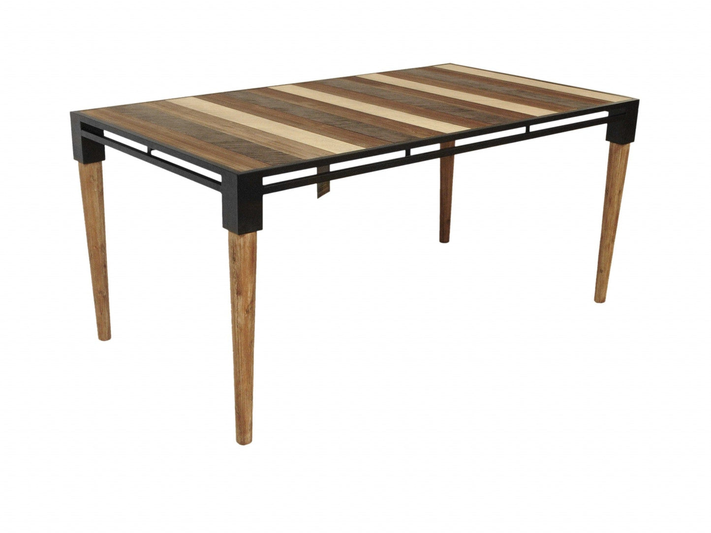 74" Natural Acacia And Mid Century Black Dining Table